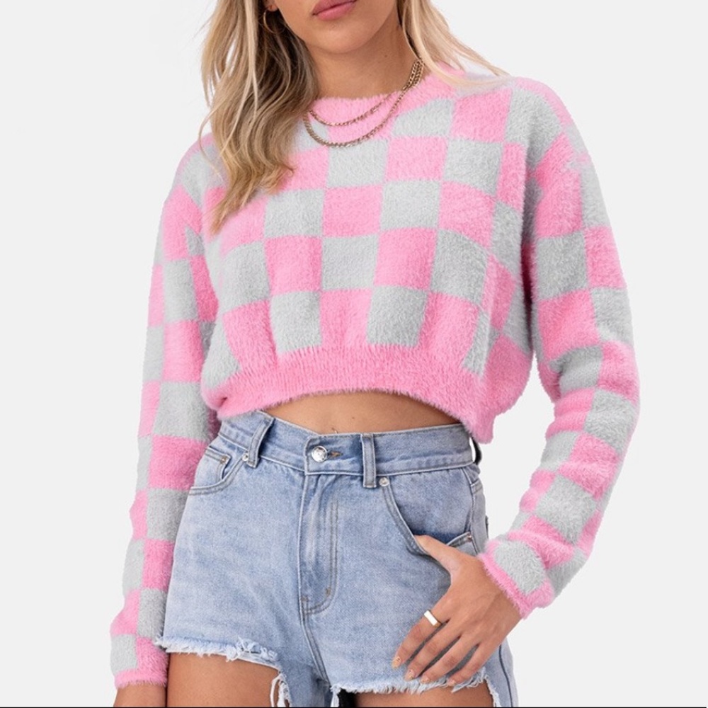 NWT Adika checkered crop sweater - Picture 1 of 4
